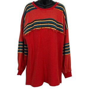 BDG Womens Red Textured Knit Long Sleeve Top RUGBY Stripe Size Medium M NWT New